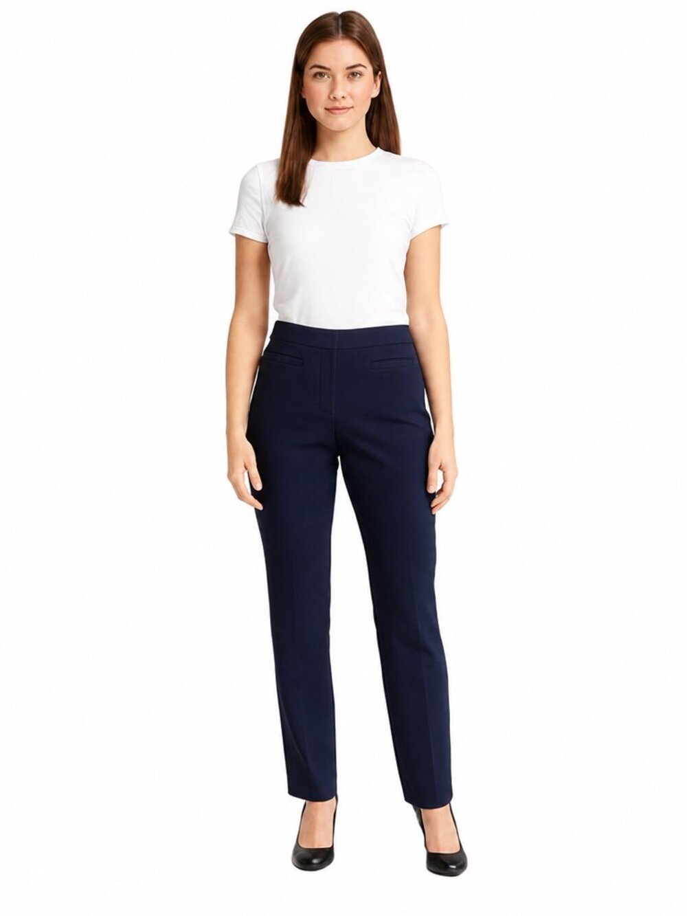 EllenTracy Navy Blue Front Zip Pants Size 8 | Back Pockets EUC